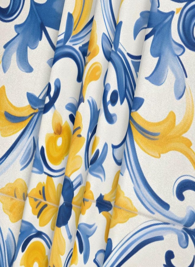 DXTKWL Yellow Blue Ornament Tiles Square Table Cloth with Elastic Edges, Fitted Waterproof Table Cover for Dining Kitchen Indoor Outdoor Patio, Fits 46x46 in Table - Image 2