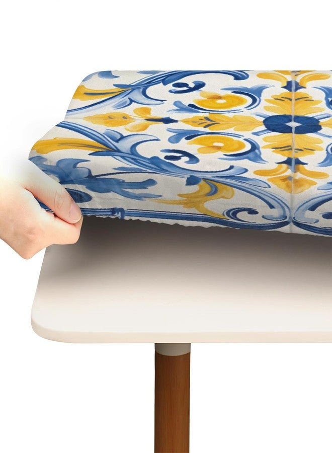 DXTKWL Yellow Blue Ornament Tiles Square Table Cloth with Elastic Edges, Fitted Waterproof Table Cover for Dining Kitchen Indoor Outdoor Patio, Fits 46x46 in Table - Image 4