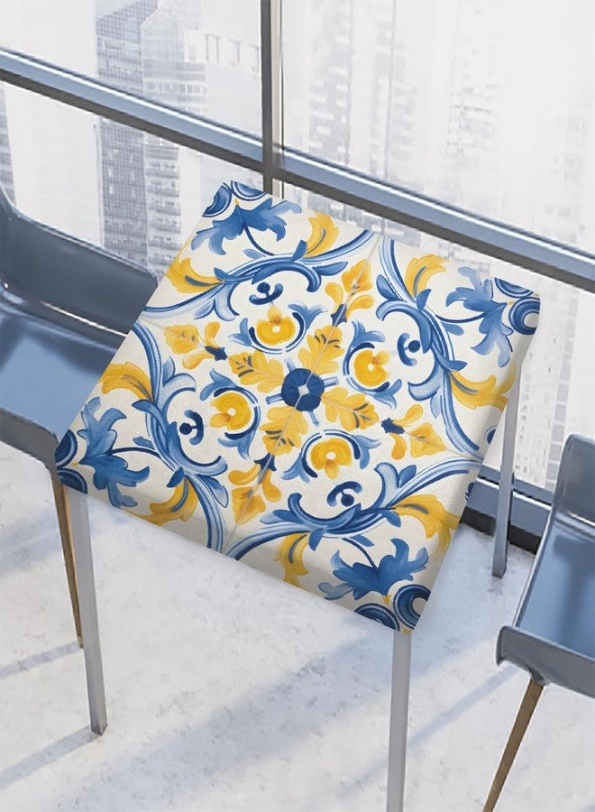 DXTKWL Yellow Blue Ornament Tiles Square Table Cloth with Elastic Edges, Fitted Waterproof Table Cover for Dining Kitchen Indoor Outdoor Patio, Fits 46x46 in Table - Image 1