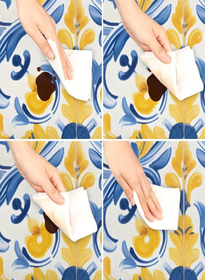 DXTKWL Yellow Blue Ornament Tiles Square Table Cloth with Elastic Edges, Fitted Waterproof Table Cover for Dining Kitchen Indoor Outdoor Patio, Fits 46x46 in Table - Image 5