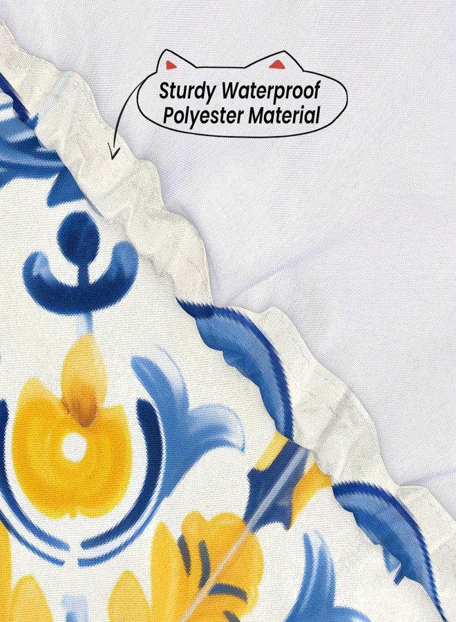 DXTKWL Yellow Blue Ornament Tiles Square Table Cloth with Elastic Edges, Fitted Waterproof Table Cover for Dining Kitchen Indoor Outdoor Patio, Fits 46x46 in Table - Image 3