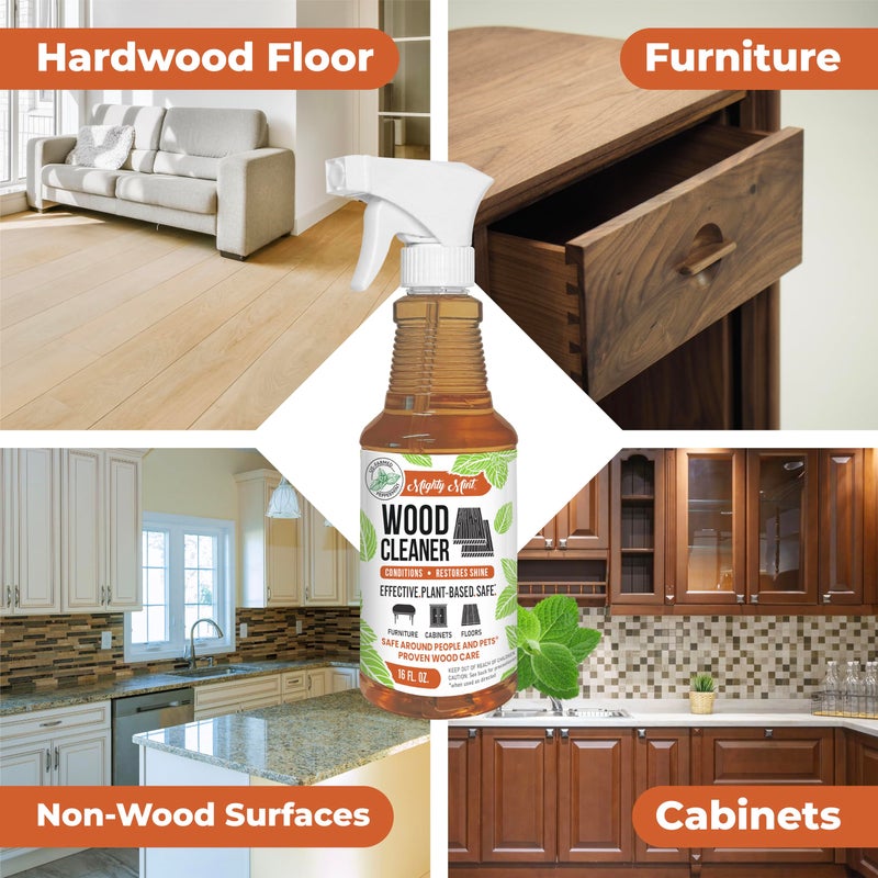 Mighty Mint منظف ومكيف الخشب من مايتي منت، رذاذ ينظف ويجدد الخشب، رائحة نعناع طبيعية، 16 أونصة - Image 2