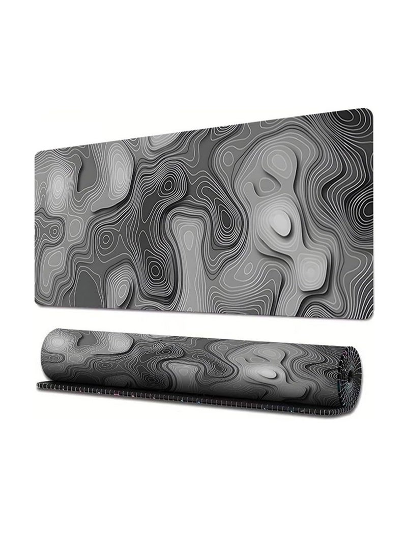 ECVV وسادة ماوس ECVV للألعاب XL - 80x30 سم حصيرة ماوس كبيرة مع قاعدة مطاطية مضادة للانزلاق للوحة المفاتيح والماوس، للاستخدام المنزلي والمكتبي (تدرج أسود مع خط طبوغرافي) - Image 1