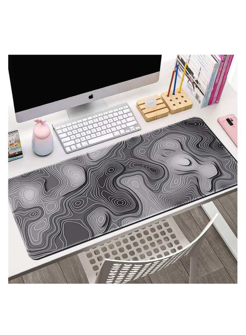 ECVV وسادة ماوس ECVV للألعاب XL - 80x30 سم حصيرة ماوس كبيرة مع قاعدة مطاطية مضادة للانزلاق للوحة المفاتيح والماوس، للاستخدام المنزلي والمكتبي (تدرج أسود مع خط طبوغرافي) - Image 3