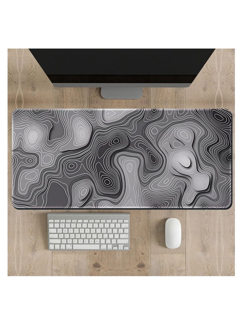 ECVV وسادة ماوس ECVV للألعاب XL - 80x30 سم حصيرة ماوس كبيرة مع قاعدة مطاطية مضادة للانزلاق للوحة المفاتيح والماوس، للاستخدام المنزلي والمكتبي (تدرج أسود مع خط طبوغرافي) - Image 4