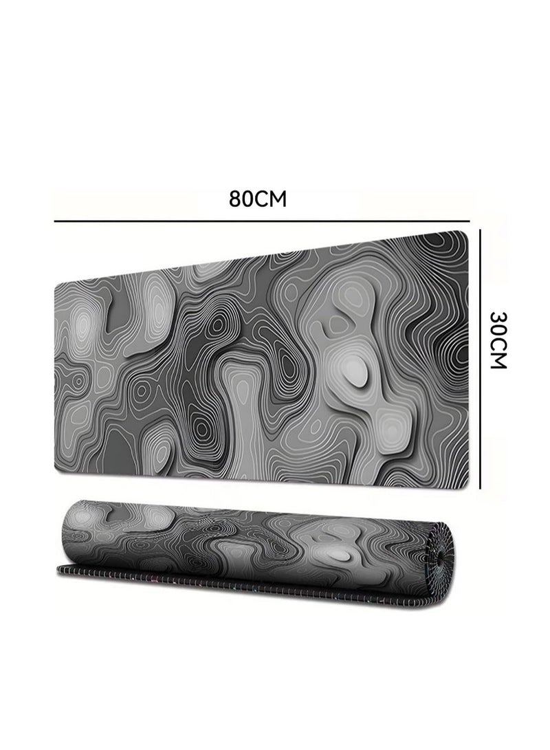 ECVV وسادة ماوس ECVV للألعاب XL - 80x30 سم حصيرة ماوس كبيرة مع قاعدة مطاطية مضادة للانزلاق للوحة المفاتيح والماوس، للاستخدام المنزلي والمكتبي (تدرج أسود مع خط طبوغرافي) - Image 5