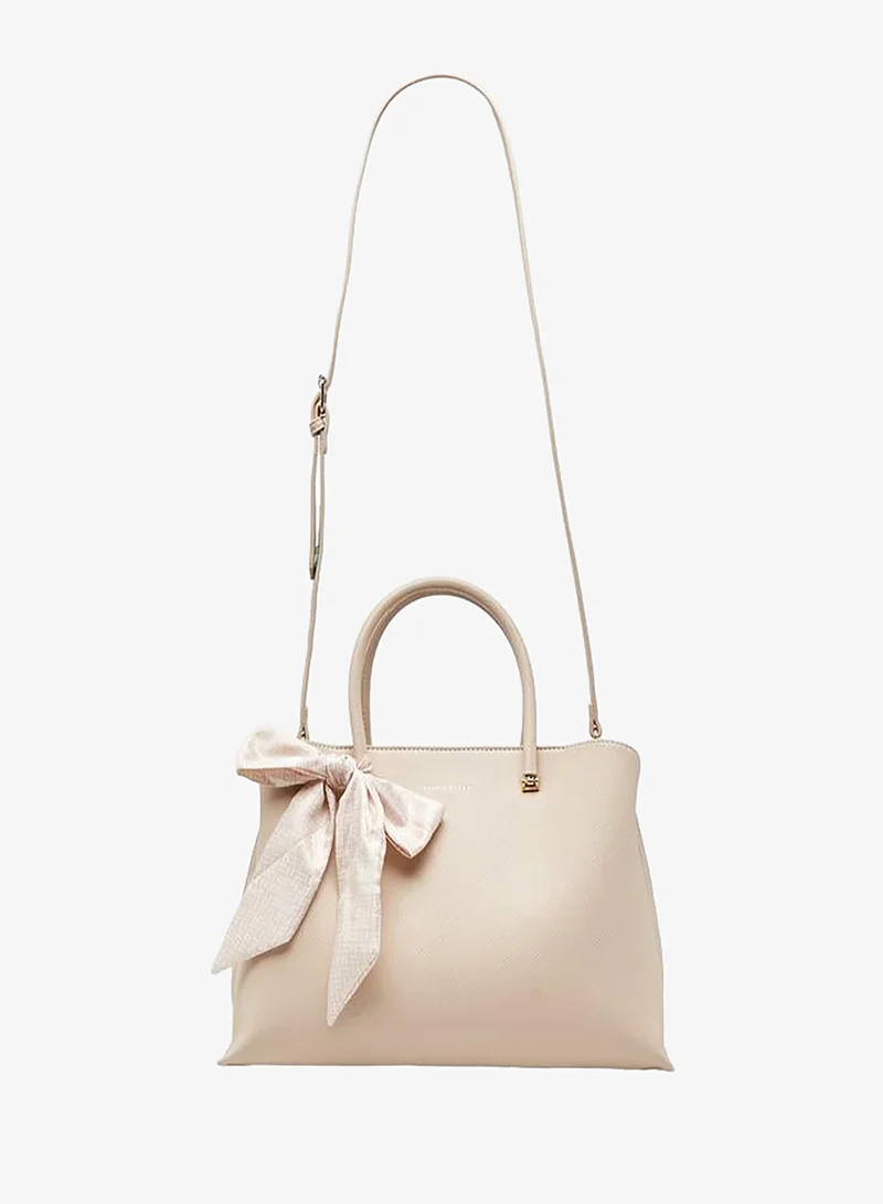 Flora Bella By Shoexpress BEIGE Scarf Accent Tote Bag With Detachable Strap for Women | Best Price UAE