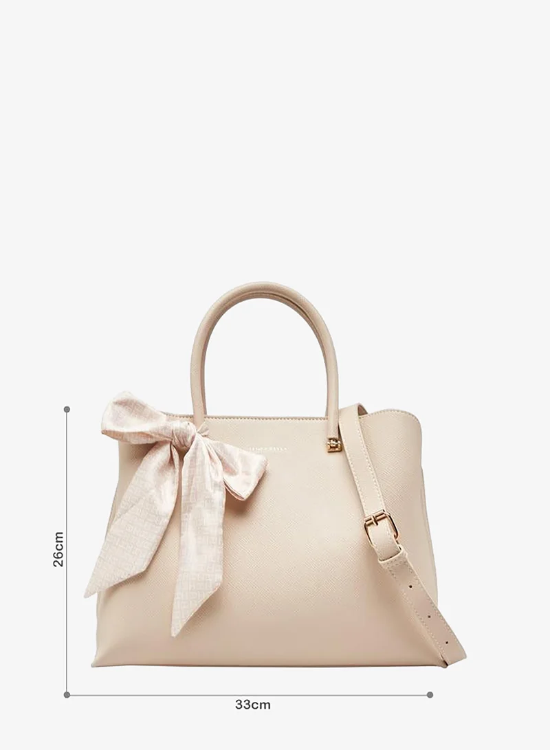 Flora Bella By Shoexpress BEIGE Scarf Accent Tote Bag With Detachable Strap for Women | Best Price UAE