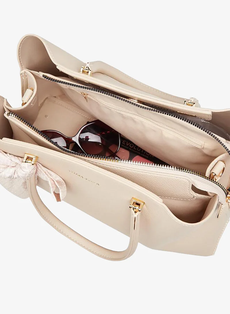 Flora Bella By Shoexpress BEIGE Scarf Accent Tote Bag With Detachable Strap for Women | Best Price UAE