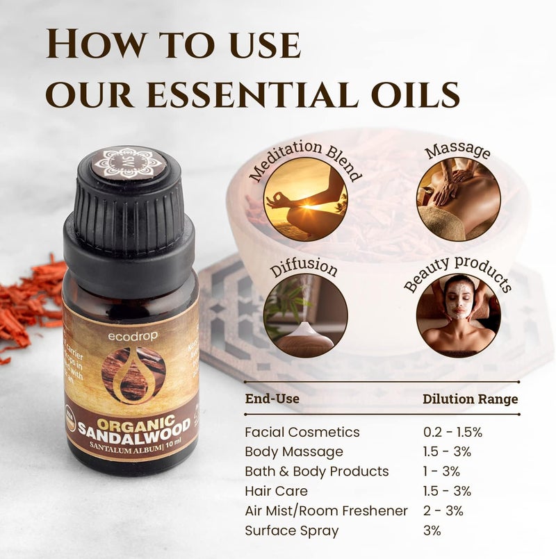 Ecodrop Pure Sandalwood Essential Oil - 0.33 Fl Oz | 100% Natural Therapeutic Grade Indian Santalum Album Oil | Organic Aromatherapy Diffuser & Topical Oil for Relaxation & Skincare - Image 4