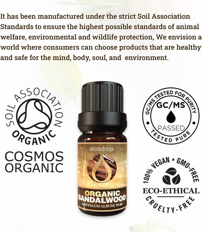 Ecodrop Pure Sandalwood Essential Oil - 0.33 Fl Oz | 100% Natural Therapeutic Grade Indian Santalum Album Oil | Organic Aromatherapy Diffuser & Topical Oil for Relaxation & Skincare - Image 2