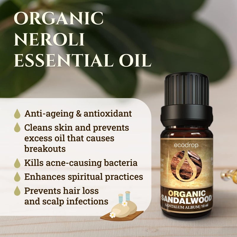 Ecodrop Pure Sandalwood Essential Oil - 0.33 Fl Oz | 100% Natural Therapeutic Grade Indian Santalum Album Oil | Organic Aromatherapy Diffuser & Topical Oil for Relaxation & Skincare - Image 1