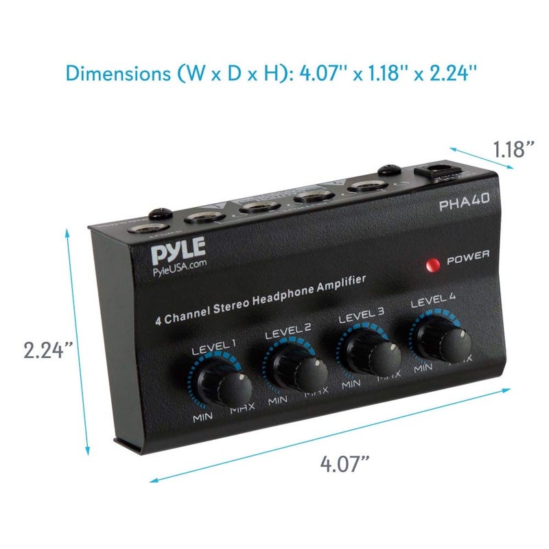 Pyle 4-Channel Portable Stereo Headphone Amplifier - Professional Multi Channel Mini Earphone Splitter Amp w/ 4 Â¼â€ Balanced TRS Headphones Output Jack and 1/4" TRS Audio Input For Sound Mixer - Image 3