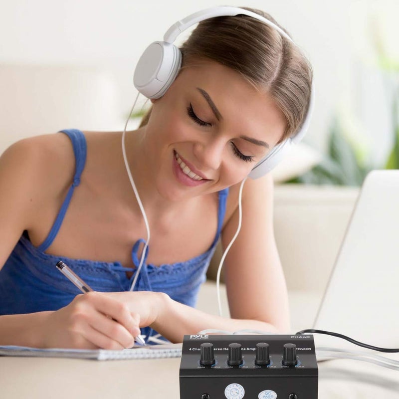 Pyle 4-Channel Portable Stereo Headphone Amplifier - Professional Multi Channel Mini Earphone Splitter Amp w/ 4 Â¼â€ Balanced TRS Headphones Output Jack and 1/4" TRS Audio Input For Sound Mixer - Image 5