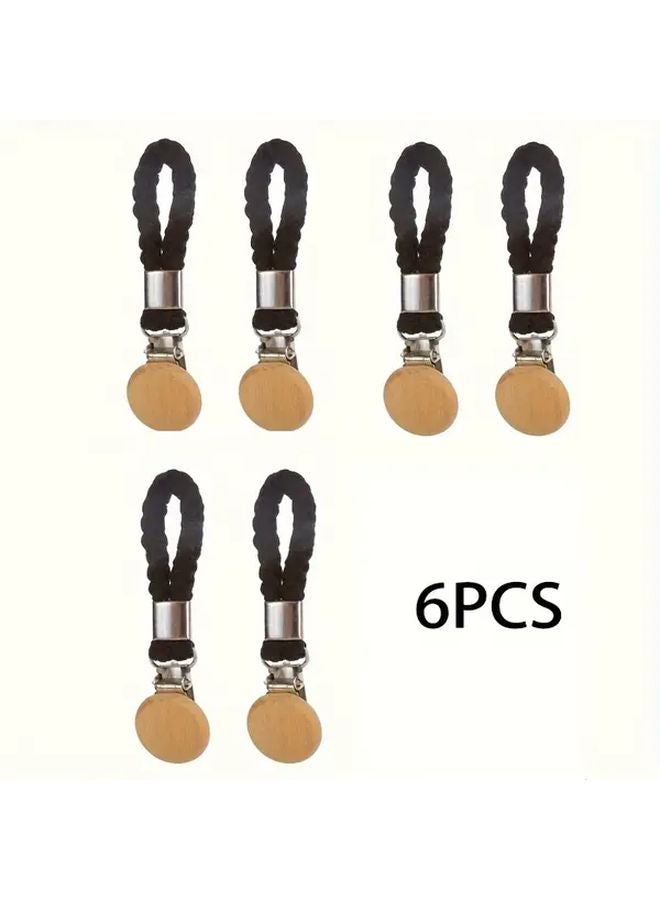 6pcs Beige Stainless Steel Towel Clip Set Multifunctional Bathroom Hook With Rope - Image 3