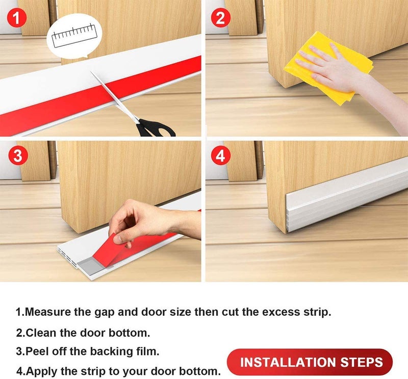 Suptikes Door Draft Stopper Under Door Sweep for Exterior & Interior Doors, Weather Stripping Door Seal, Strong Adhesive Door Sweep Soundproof Weather Stripping, 2" W x 39" L, White - Image 5