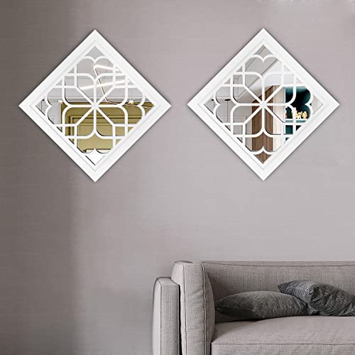 Wocred Set of 2 Mirrors Square Wall Mirror,Gorgeous Rustic Farmhouse Accent Mirror,White Color Entry Mirror for Bathroom Renovation,Bedrooms,Living Rooms and More(12”x12”) - Image 2