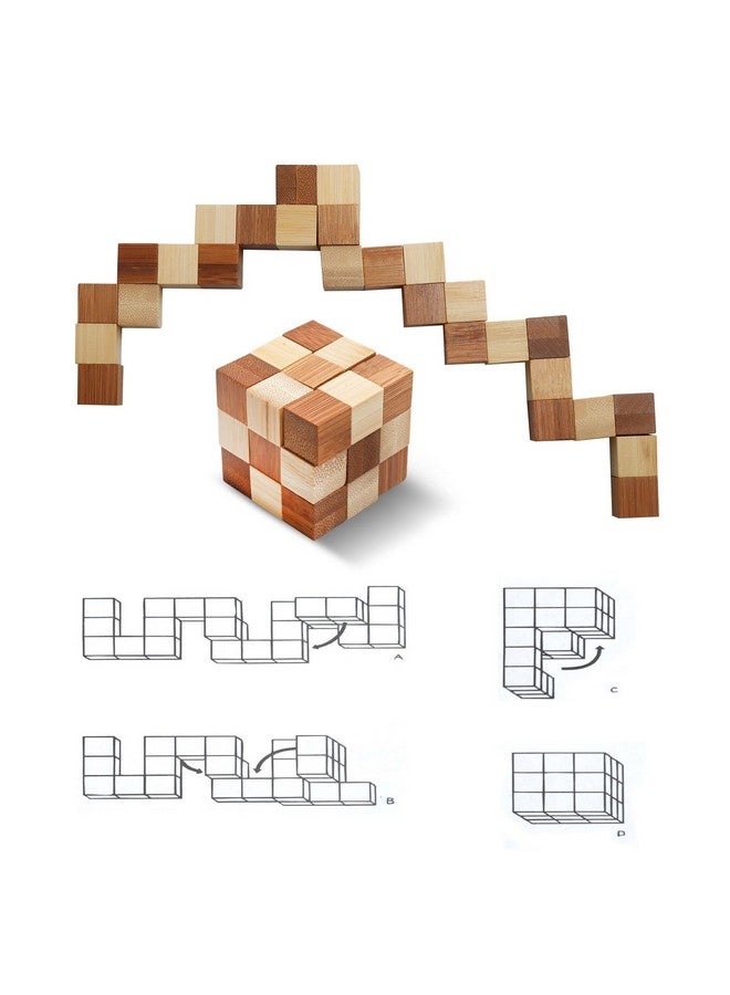 Rich Boxer 4 Pack Wooden Puzzle Games Brain Teasers Toy- 3D Puzzles for Teens and Adults - Wooden Logic Puzzle Wood Snake Cube Magic Cube Magic Ball Brain Teaser Intellectual Removing Assembling Toy  - Image 3