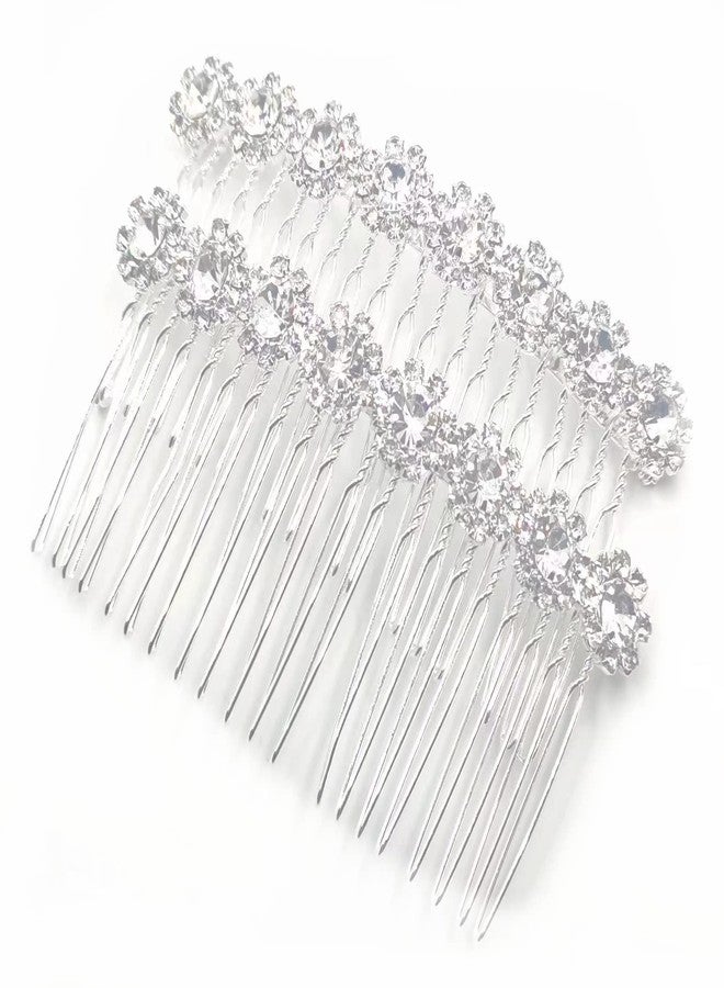 LETSP Alloy Rhinestone Side Combs Flower Crystal Hair Clips Wedding Comb Bridal Jewelry Hair Accessories for Women and Girls (Silver) - Image 1