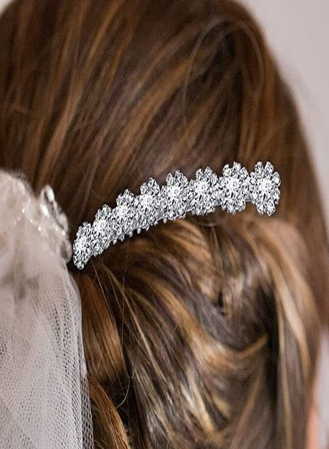 LETSP Alloy Rhinestone Side Combs Flower Crystal Hair Clips Wedding Comb Bridal Jewelry Hair Accessories for Women and Girls (Silver) - Image 3