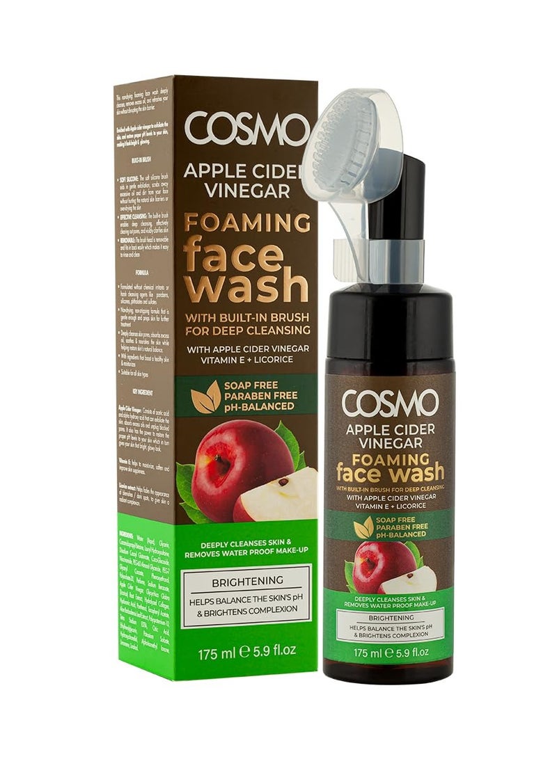COSMO Apple Cider Vinegar Foaming Face Wash 175ml, With Built-in Brush for Deep Cleansing, Paraben Free, Helps Balance the Skin's pH and brightens Complexion, For Daily Use