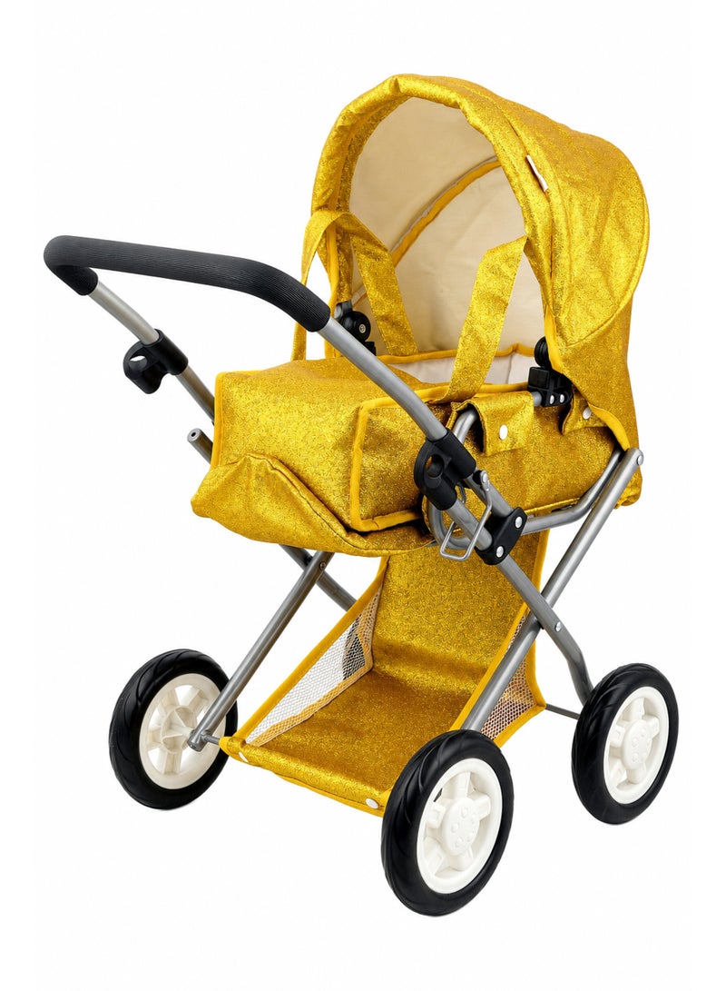 Baby Doll Stroller Include Doll Pram, Carrier and Stroller, Foldable Toy Gold Blink Fabric Seat with Metal Frame, Infant Doll Play Accessory - Image 1