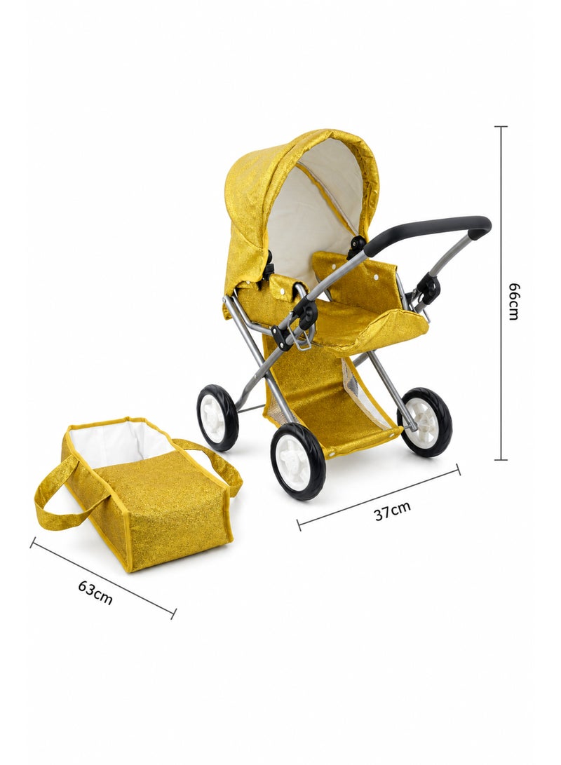 Baby Doll Stroller Include Doll Pram, Carrier and Stroller, Foldable Toy Gold Blink Fabric Seat with Metal Frame, Infant Doll Play Accessory - Image 3