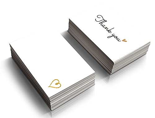 RXBC2011 100 Little Thank You Cards Gold Heart Design Bulk Thank you Notes for All Occasions Standard Business Card Size 3.5 x 2 inches white - Image 5