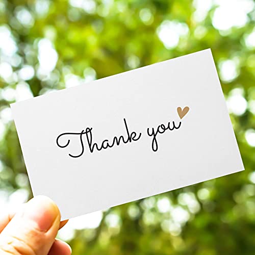 RXBC2011 100 Little Thank You Cards Gold Heart Design Bulk Thank you Notes for All Occasions Standard Business Card Size 3.5 x 2 inches white - Image 2