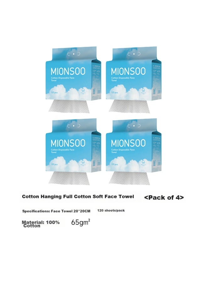 Mianshang Facial Cleansing Wipes, Hanging Disposable Pure Cotton Soft Towels, For Both Dry And Wet Use, Face-wiping Pull-out Style, Family Pack Of 4, 480 Sheets - Image 1