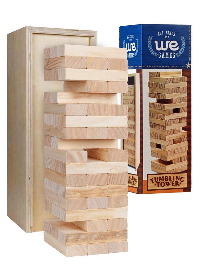 WE Games لعبة تكديس الكتل الخشبية من WE Games للبالغين، بديل كتاب ضيوف الزفاف برج السقوط، ألعاب الطاولة، تشمل علبة تخزين، 12 بوصة - Image 1