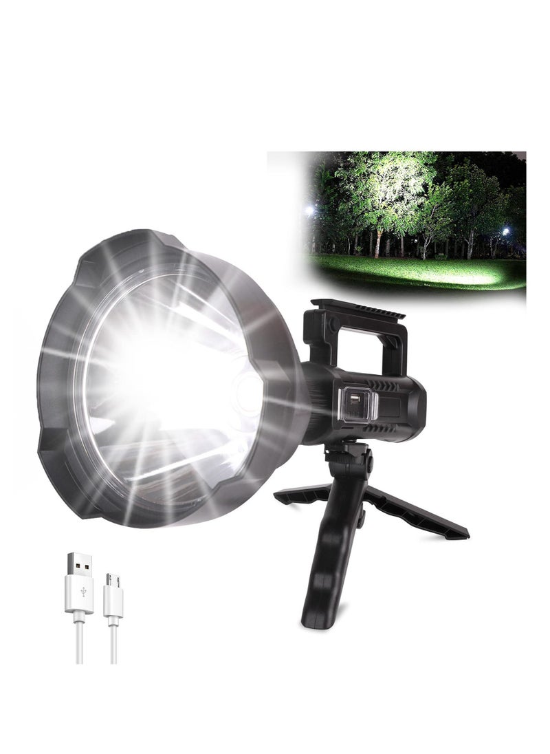 Generic Rechargeable Handheld Spotlight Flashlight, 90000 High Lumens, Super Bright LED Flashlight for Emergencies, 4 Modes Waterproof Searchlight Spotlight for Fishing, Hunting, Hiking, Camping with Tripod  - Image 1