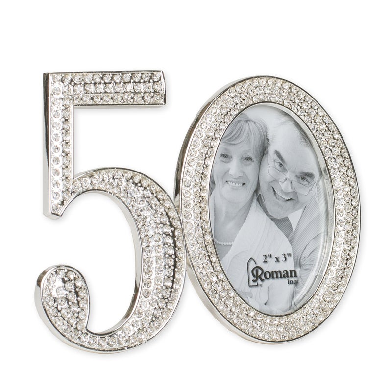 Roman Roman Giftware Inc.  Caroline Collection  Wedding & Anniversary  3.25"" H 50TH Rhinestone Frame Religious  Inspirational  Durable (4x1x3) - Image 1