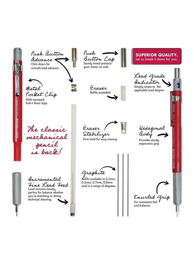 KOH-I-NOOR - Rapidomatic Mechanical Pencil, .5Mm Lead, White, 1 Each (5635) - Image 1