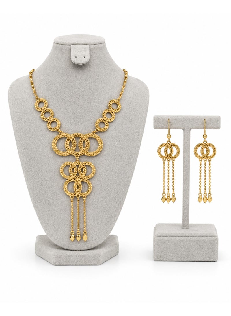 Women’s Gold-Tone Interlocking Circle Necklace and Drop Earrings Set, 3 Pieces