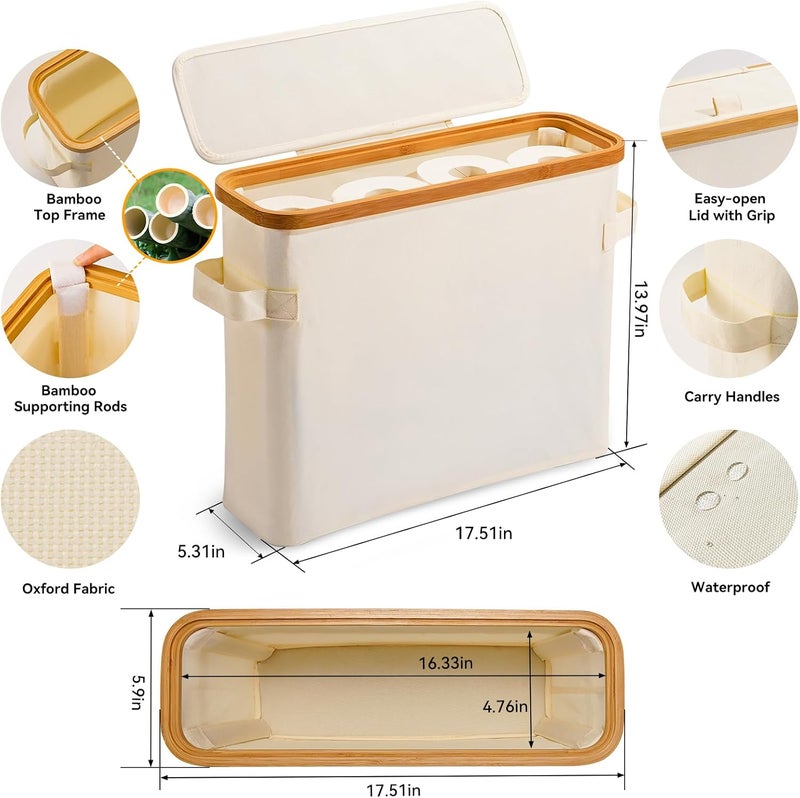 FuBegi Toilet Paper Storage Basket with Lid, Toilet Paper Organizer for Bathroom, Bamboo Toilet Paper Storage Holder Stand Free Standing with Handle, Enclosed Toilet Paper Tissue Storage Bin Container, Beige - Image 2