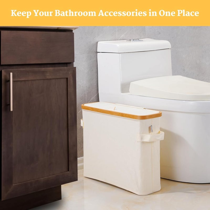FuBegi Toilet Paper Storage Basket with Lid, Toilet Paper Organizer for Bathroom, Bamboo Toilet Paper Storage Holder Stand Free Standing with Handle, Enclosed Toilet Paper Tissue Storage Bin Container, Beige - Image 4