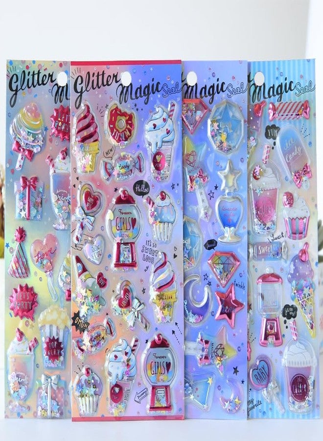 NVF Glitter Magic 3D Puffy Stickers Set for Kids & Teens - Candy, Ice Cream, Stars & Cute Quotes Stickers for Journals, Scrapbooking, School Projects & DIY Crafts - Image 1