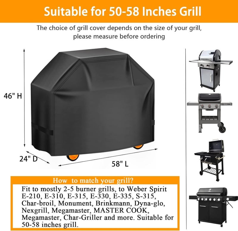 Aoretic Grill Cover, 58 inch BBQ Gas Grill Cover for Outdoor Grill, Charbroil Grill Cover Barbecue Waterproof, Anti-UV for Weber Char-Broil Monument, Dyna-glo Nexgrill Spun Polyester - Image 2