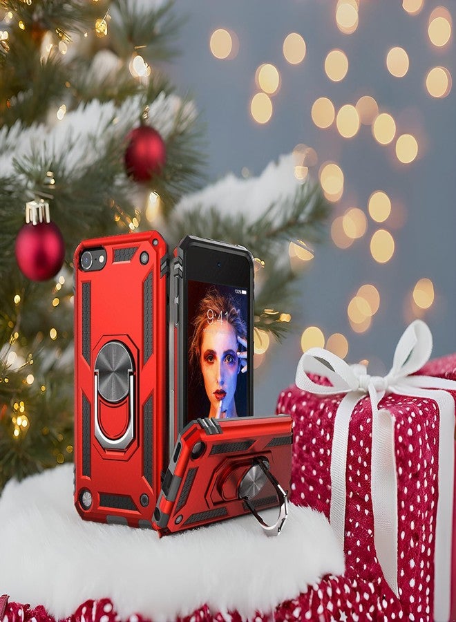 اي دي ويل جراب IDweel لجهاز iPod Touch 7، وجراب لجهاز iPod Touch 6 مع حامل للسيارة، وغطاء حماية هجين متين مقاوم للصدمات مع مسند مدمج لجهاز iPod Touch 5 و6 من الجيل السابع، باللون الأحمر - Image 2