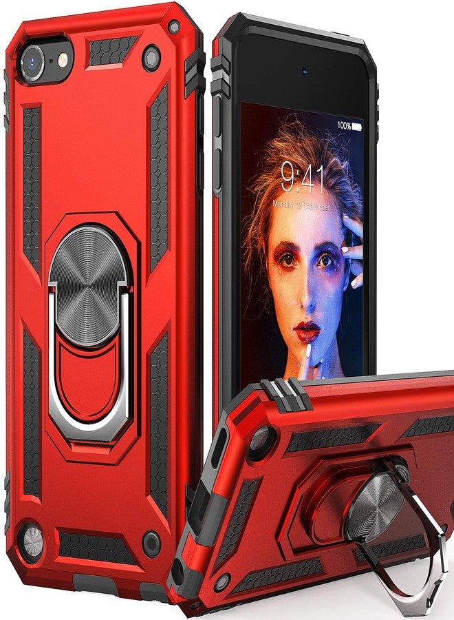 اي دي ويل جراب IDweel لجهاز iPod Touch 7، وجراب لجهاز iPod Touch 6 مع حامل للسيارة، وغطاء حماية هجين متين مقاوم للصدمات مع مسند مدمج لجهاز iPod Touch 5 و6 من الجيل السابع، باللون الأحمر - Image 1