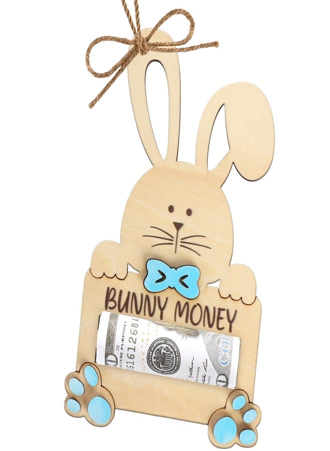 Yewfold Easter Bunny Money Holder for Cash, Cash Holder for Easter Basket Stuffers, Wooden Bunny Money Gift Ideas (Blue) - Image 1