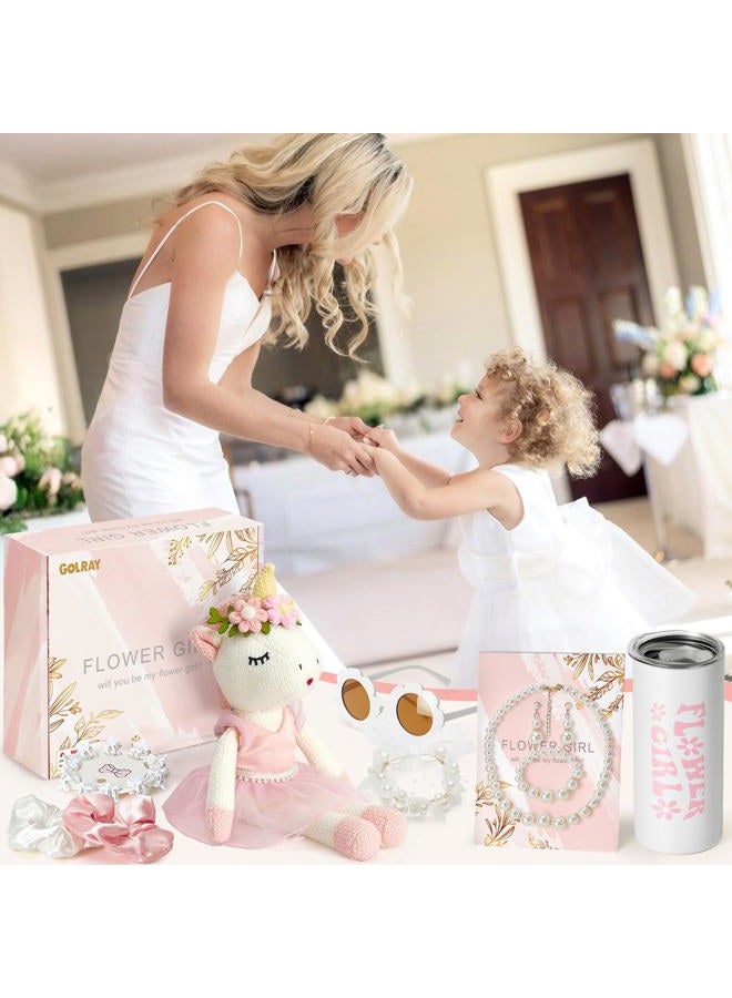 Golray Flower Girl Proposal Gifts Set, Will You Be My Flower Girl Gift with 16in Knitted Unicorn/ 15oz Cup/Floral Sunglasses/Hair Accessory/Jewelry Set Wedding Bride Gift Box Unicorn Toys for Girls - Image 5