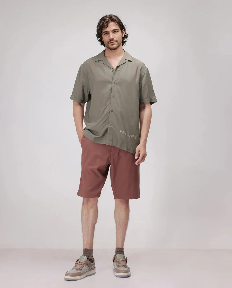 Rare Rabbit Men's Cuban Collar  Boxy Fit Shirt
