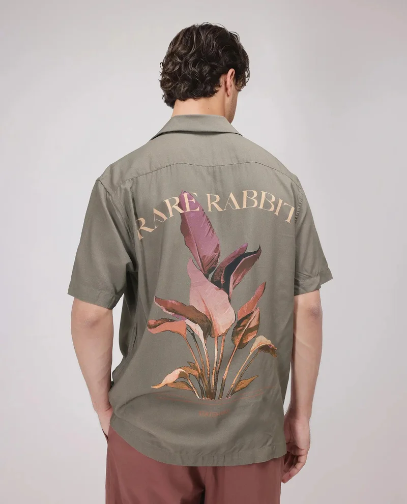 Rare Rabbit Men's Cuban Collar  Boxy Fit Shirt