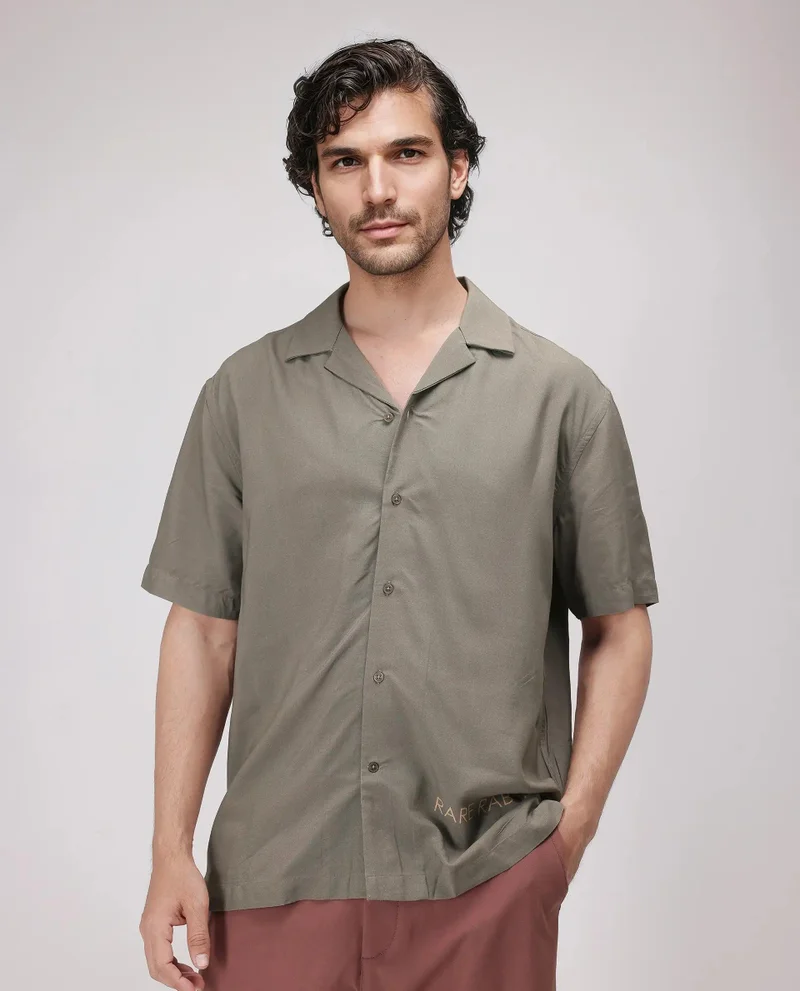 Rare Rabbit Men's Cuban Collar  Boxy Fit Shirt