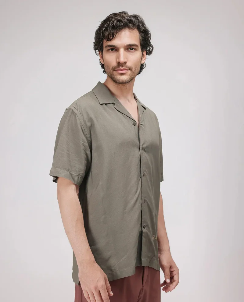Rare Rabbit Men's Cuban Collar  Boxy Fit Shirt