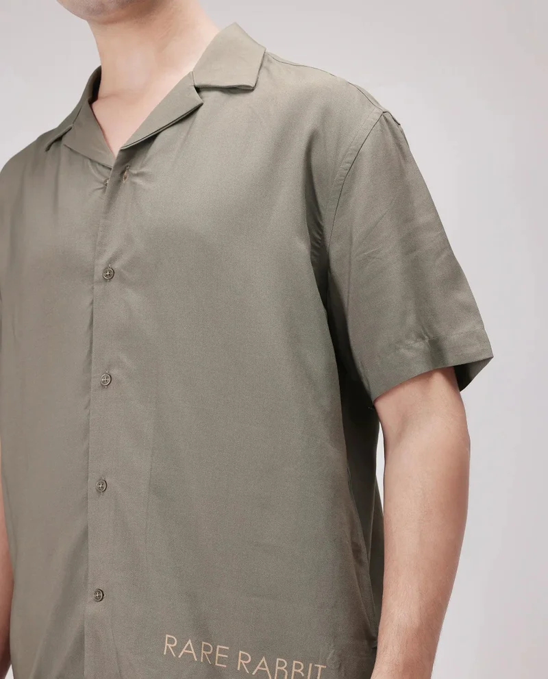 Rare Rabbit Men's Cuban Collar  Boxy Fit Shirt