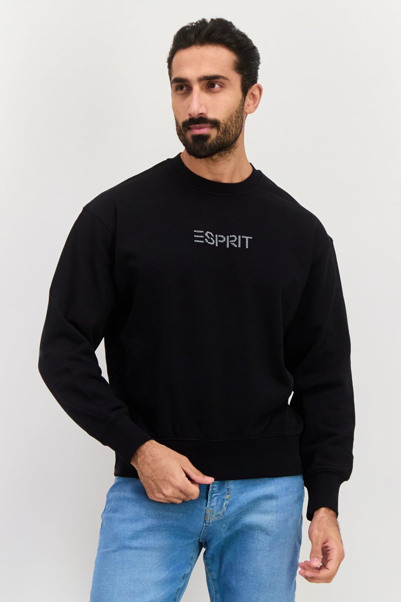 ESPRIT Men Ribbed Neck Brand Logo Long Sleeves Sweatshirt, Black - Image 1