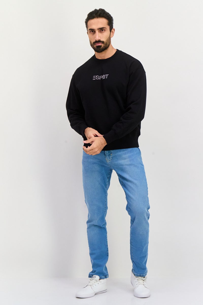 ESPRIT Men Ribbed Neck Brand Logo Long Sleeves Sweatshirt, Black - Image 3
